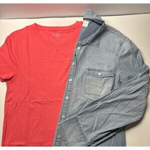 J. Crew Chambray Button‎ Up Shirt & Coral Vintage Cotton Tee Women's Medium
